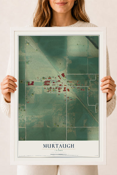 Map of Murtaugh, Idaho, 18 x 24 inch print in a white wood frame
