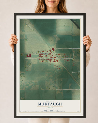 Map of Murtaugh, Idaho, 24 x 36 inch print in a black wood frame