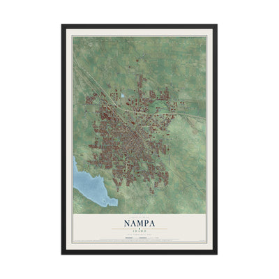 Map of Nampa, Idaho, 12 x 18 inch print in a black wood frame