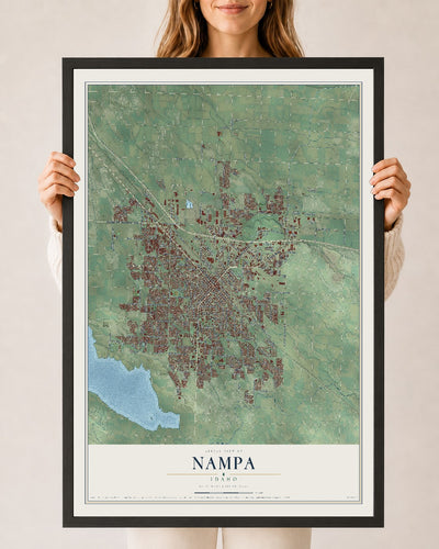 Map of Nampa, Idaho, 24 x 36 inch print in a black wood frame