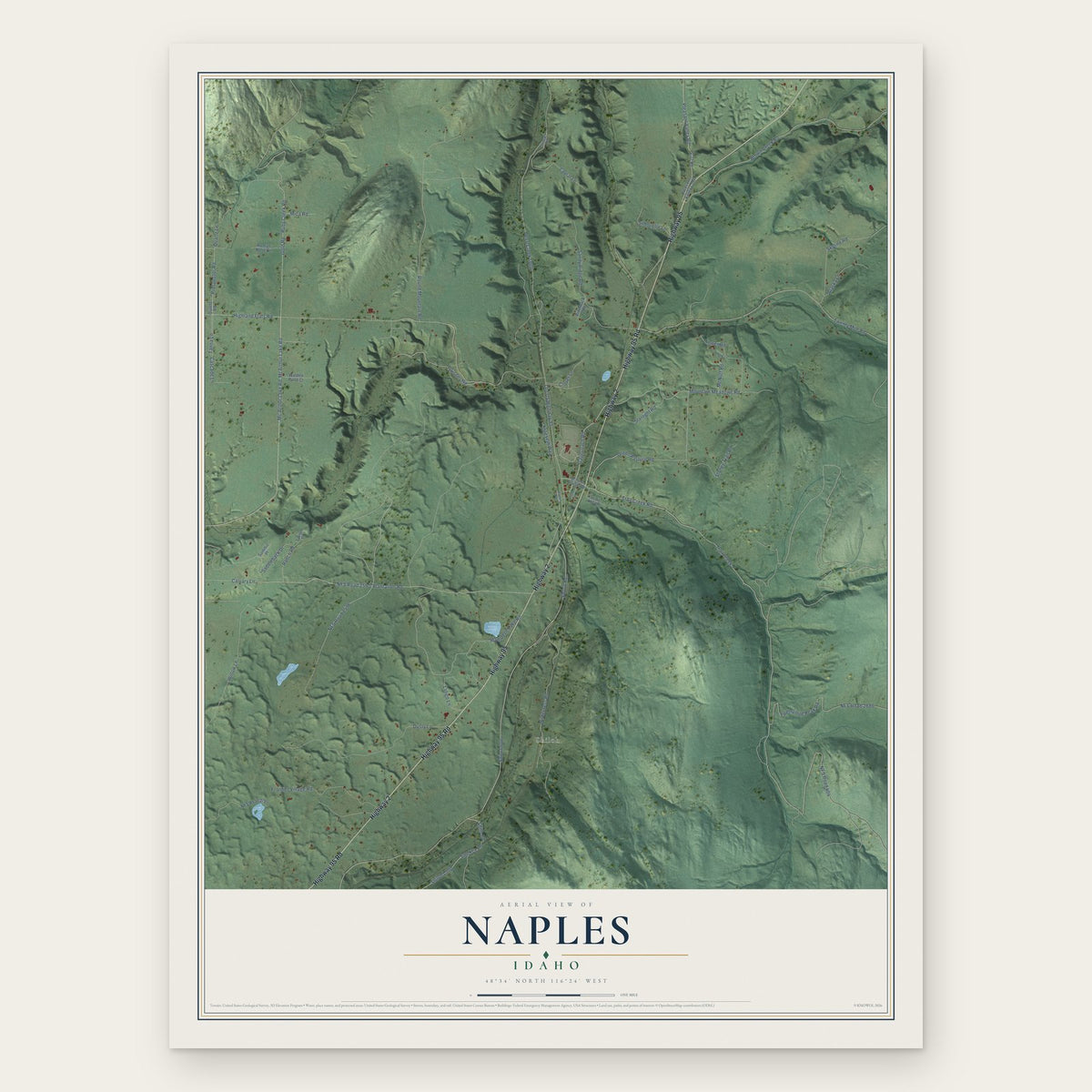 Naples, Idaho map print, the full design