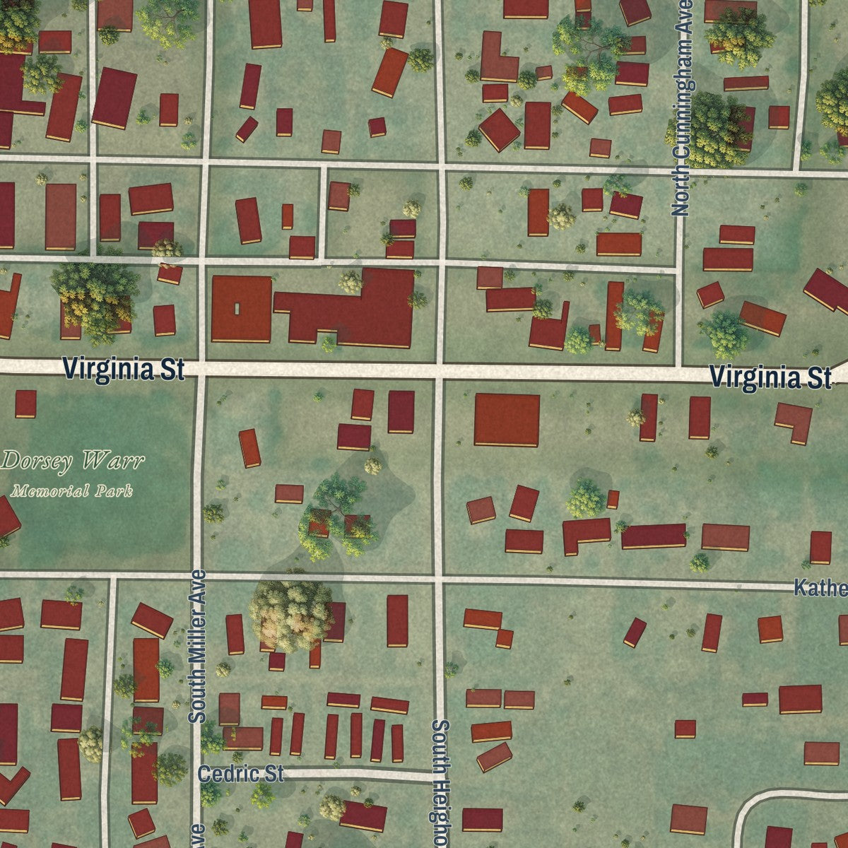 Close-up of the map of New Meadows, Idaho print showing street and building detail