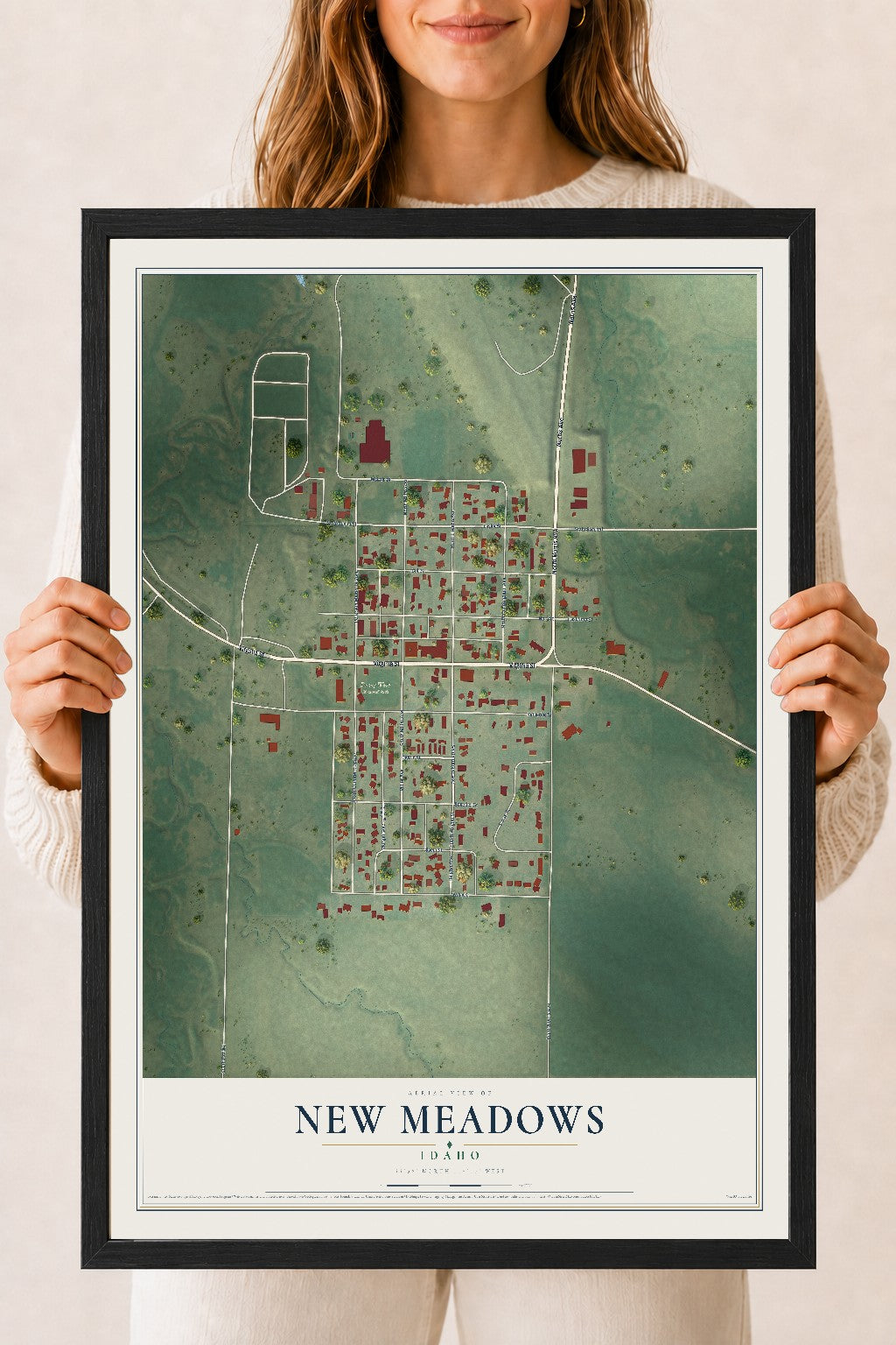 Map of New Meadows, Idaho, 18 x 24 inch print in a black wood frame