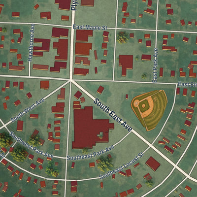 Close-up of the map of New Plymouth, Idaho print showing street and building detail