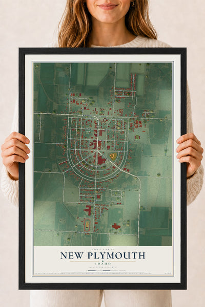 Map of New Plymouth, Idaho, 18 x 24 inch print in a black wood frame