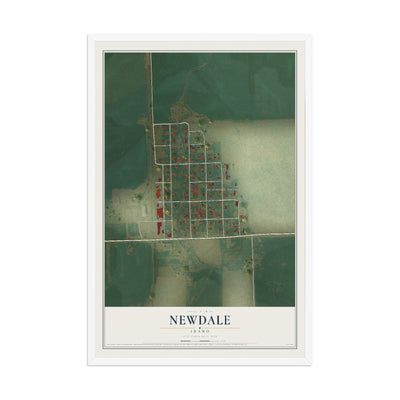 Map of Newdale, Idaho, 12 x 18 inch print in a white wood frame