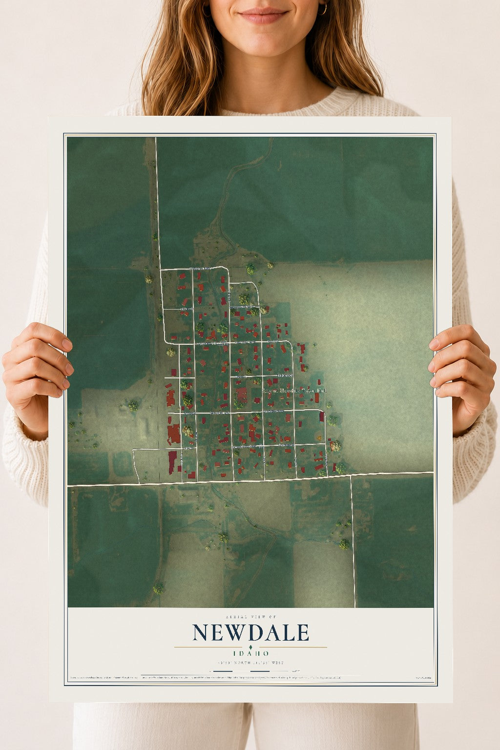 Map of Newdale, Idaho, 18 x 24 inch unframed archival matte print