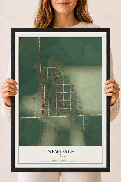 Map of Newdale, Idaho, 18 x 24 inch print in a black wood frame