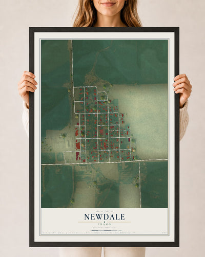Map of Newdale, Idaho, 24 x 36 inch print in a black wood frame