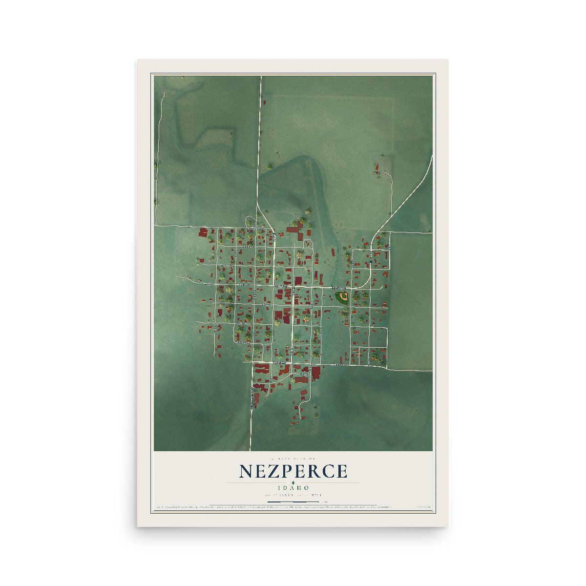 Map of Nezperce, Idaho, 12 x 18 inch unframed archival matte print