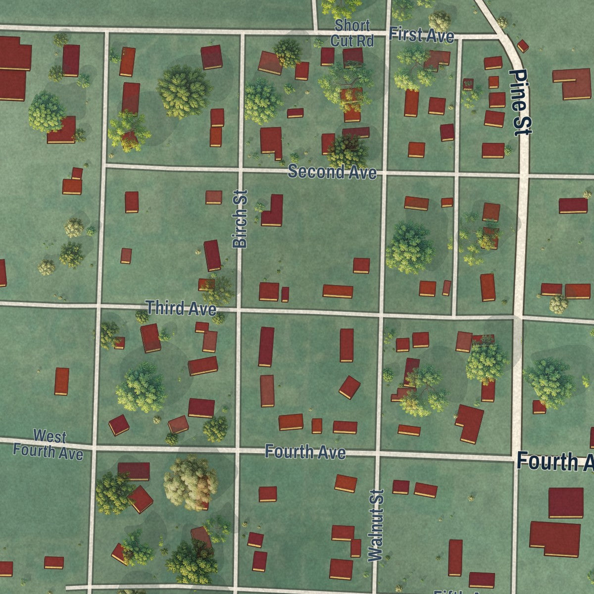 Close-up of the map of Nezperce, Idaho print showing street and building detail