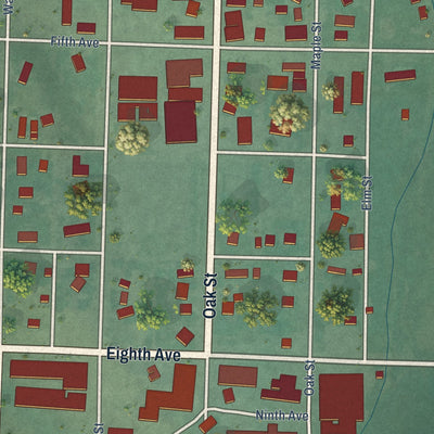 Second close-up of the map of Nezperce, Idaho print showing more streets and buildings