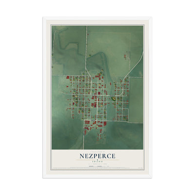 Map of Nezperce, Idaho, 12 x 18 inch print in a white wood frame