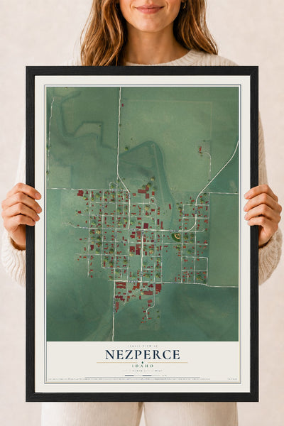 Map of Nezperce, Idaho, 18 x 24 inch print in a black wood frame