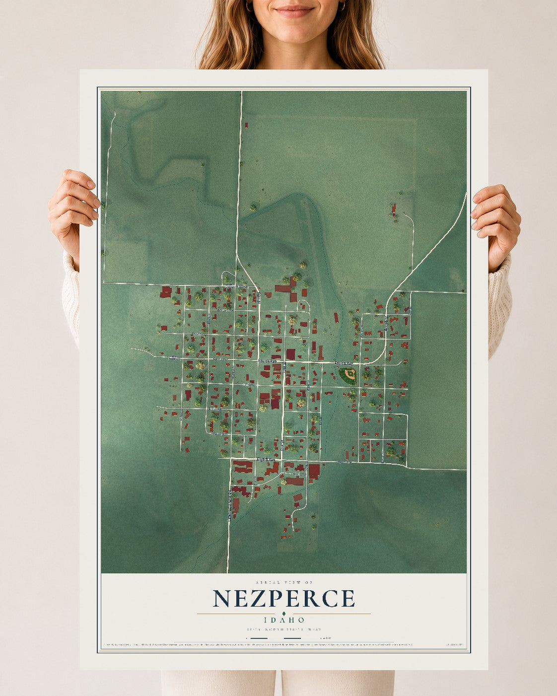 Map of Nezperce, Idaho, 24 x 36 inch unframed archival matte print