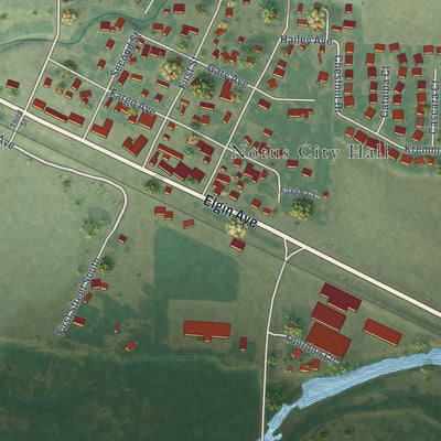 Close-up of the map of Notus, Idaho print showing street and building detail