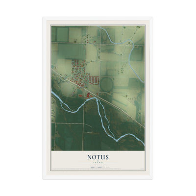 Map of Notus, Idaho, 12 x 18 inch print in a white wood frame