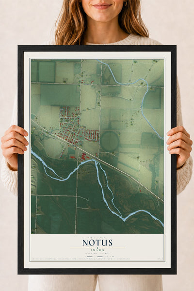 Map of Notus, Idaho, 18 x 24 inch print in a black wood frame