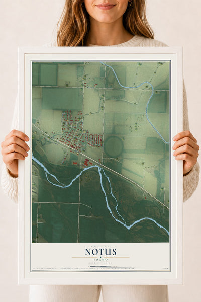 Map of Notus, Idaho, 18 x 24 inch print in a white wood frame