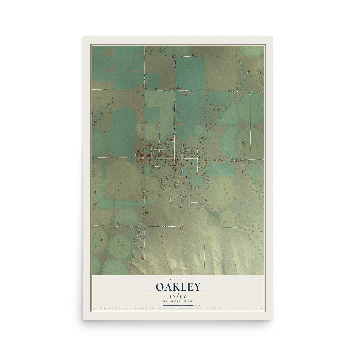 Map of Oakley, Idaho, 12 x 18 inch unframed archival matte print