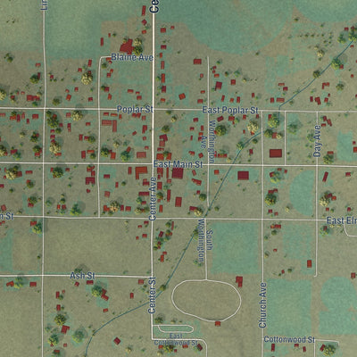 Close-up of the map of Oakley, Idaho print showing street and building detail