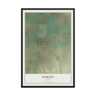 Map of Oakley, Idaho, 12 x 18 inch print in a black wood frame