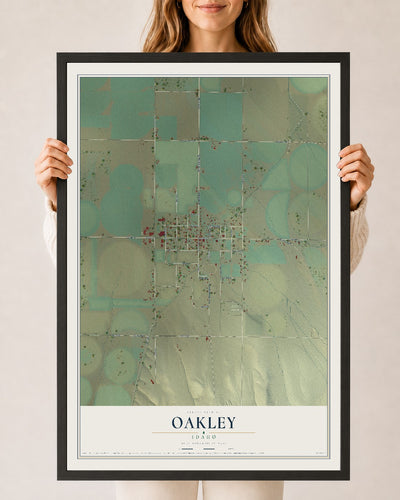 Map of Oakley, Idaho, 24 x 36 inch print in a black wood frame