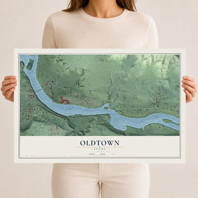 Map of Oldtown, Idaho, 12 x 18 inch unframed archival matte print