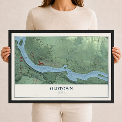 Map of Oldtown, Idaho, 12 x 18 inch print in a black wood frame