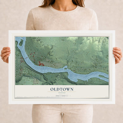 Map of Oldtown, Idaho, 12 x 18 inch print in a white wood frame
