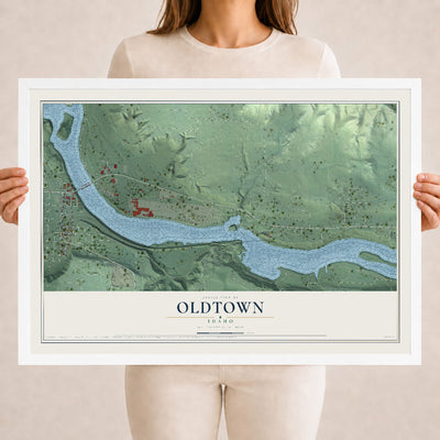 Map of Oldtown, Idaho, 18 x 24 inch print in a white wood frame