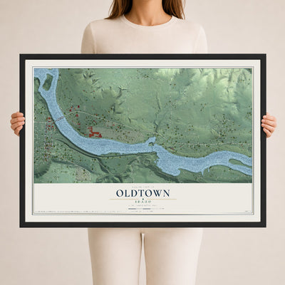 Map of Oldtown, Idaho, 24 x 36 inch print in a black wood frame