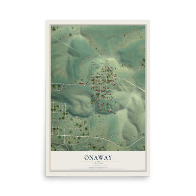 Map of Onaway, Idaho, 12 x 18 inch unframed archival matte print