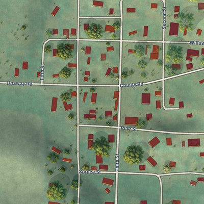 Close-up of the map of Onaway, Idaho print showing street and building detail
