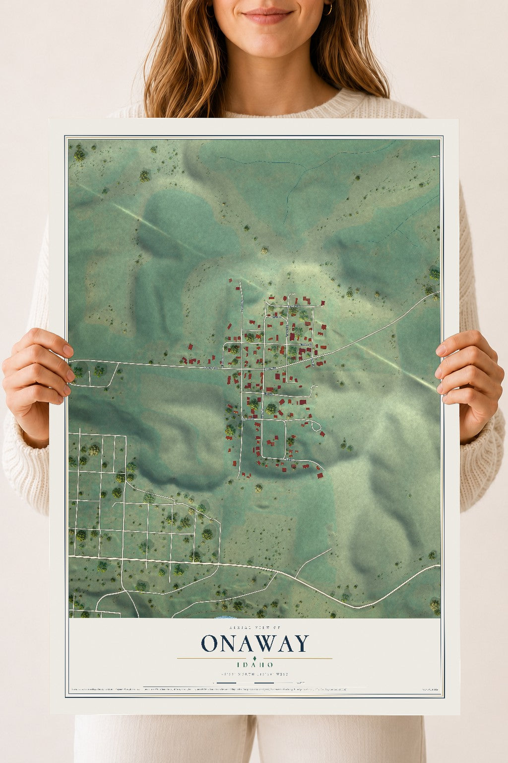 Map of Onaway, Idaho, 18 x 24 inch unframed archival matte print
