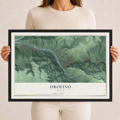 Map of Orofino, Idaho, 12 x 18 inch print in a black wood frame