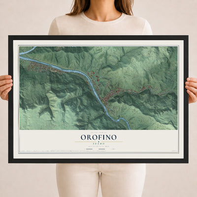 Map of Orofino, Idaho, 18 x 24 inch print in a black wood frame