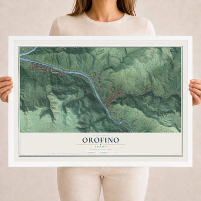 Map of Orofino, Idaho, 18 x 24 inch print in a white wood frame
