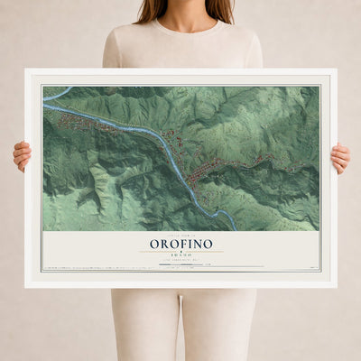 Map of Orofino, Idaho, 24 x 36 inch print in a white wood frame