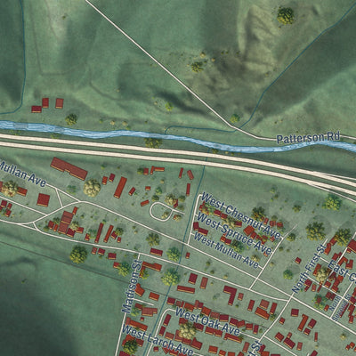 Second close-up of the map of Osburn, Idaho print showing more streets and buildings
