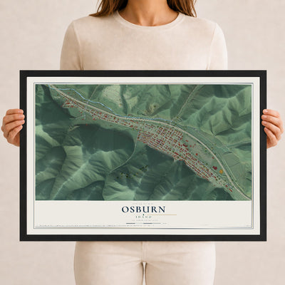 Map of Osburn, Idaho, 12 x 18 inch print in a black wood frame