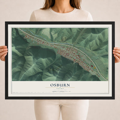 Map of Osburn, Idaho, 18 x 24 inch print in a black wood frame