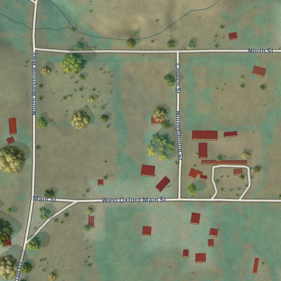 Close-up of the map of Oxford, Idaho print showing street and building detail