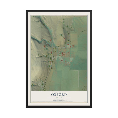 Map of Oxford, Idaho, 12 x 18 inch print in a black wood frame