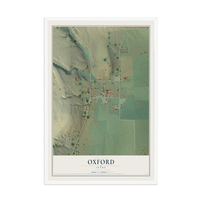Map of Oxford, Idaho, 12 x 18 inch print in a white wood frame