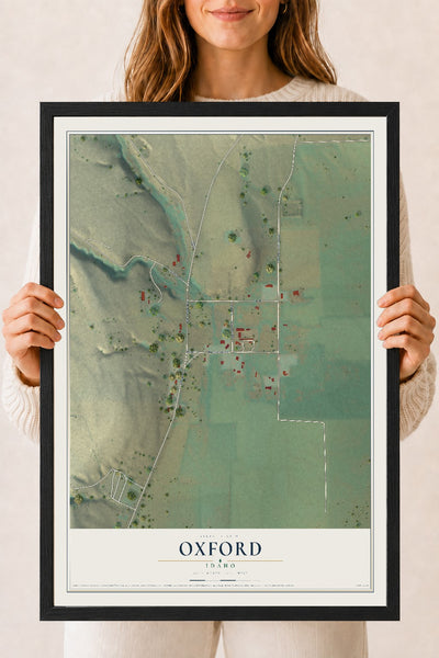 Map of Oxford, Idaho, 18 x 24 inch print in a black wood frame
