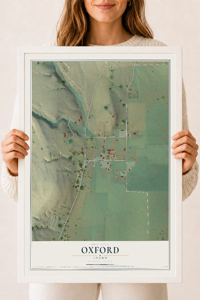 Map of Oxford, Idaho, 18 x 24 inch print in a white wood frame