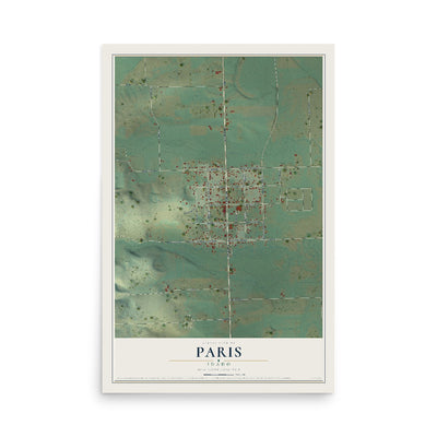 Map of Paris, Idaho, 12 x 18 inch unframed archival matte print