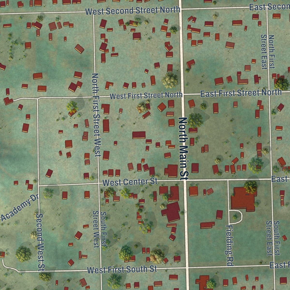 Close-up of the map of Paris, Idaho print showing street and building detail