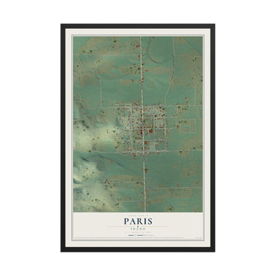 Map of Paris, Idaho, 12 x 18 inch print in a black wood frame